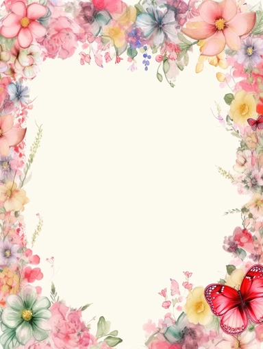 frame for poster, narrow vignette along the sides and the corners of the picture, little cute wild bright clipart flowers like hearts vignette, soff pastel blank center of the picture,