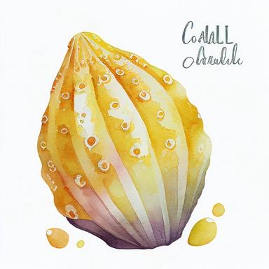 watercolor seashell Atlantic yellow cowrie, cute clipart