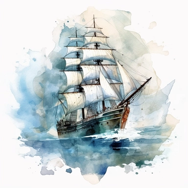 one transparency clipart, in the style of detailed ship sails on a white background, atmospheric watercolors, uhd image, tintypes, group f/64, detailed character illustrations, calligraphy-inspired , no watermark, text, 300 DPI , typography, shapes do not stick together, no text in the picture, on a white background