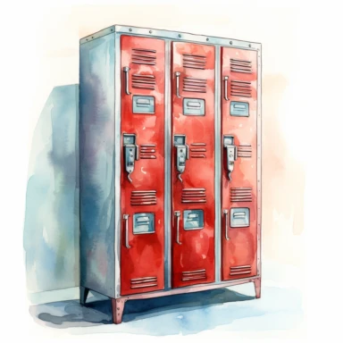 watercolor painting of a school locker, an absolutely white background, in the style of watercolor clipart made by a professional