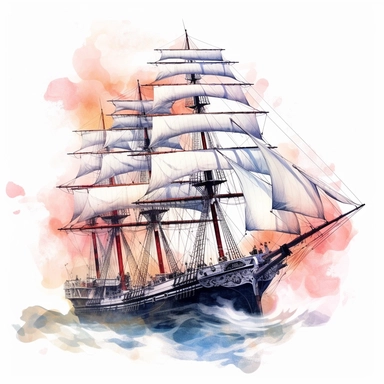 one transparency clipart, in the style of detailed ship sails on a white background, atmospheric watercolors, uhd image, tintypes, group f/64, detailed character illustrations, calligraphy-inspired , no watermark, text, 300 DPI , typography, shapes do not stick together, no text in the picture, on a white background