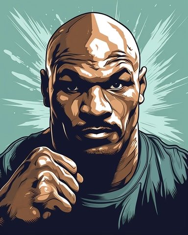 clipart, vector, illustration, hand drawn, Create a portrait of mike tyson, styled in a cartoon aesthetic