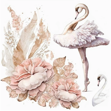 Ballerina, Fashion Girl Clip Art, Watercolor Clipart, Ballet Dance Swan Dancer, Tutu, Pointe Shoes, Flowers, Hand Drawn, Graphics on white background with margins, 8k