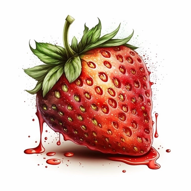 strawberry with a bite digital illustration line art and water color art, realistic fruit, white background, clipart