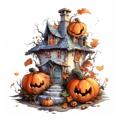 simple fairy Halloween house, pumpkin, horror, clipart, complex, highly detailed, signature design