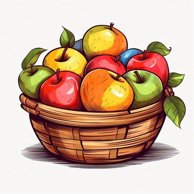 Apple With Fruit Basket, vector style Clipart, White Background ar 1:1