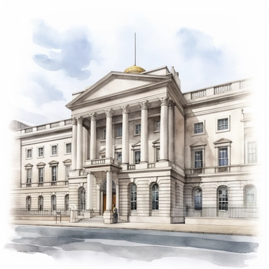 Isolated images, illustrations on a white background, facing front, elevation view, Leinster House Dublin Ireland, Clipart, watercolor, realistic, isolated, full building, highly detailed, hdr, 32K, photo expert quality, watercolor realistic, hyperrealistic and highly detailed, isolated on a white background