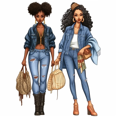 DENIM THEME, 2 girls per grid, Black Girl Magic, Beautiful braided hair styles, Fashion Nova Themed Clipart, Black Girls Magic Clipart, Black Women Clipart, Black Girls PNG, Black Girl Sticker/Planner/Journal/Print Lady boss clipart, Boss Fashion clipart, Fashion Girl Clipart, Boss Girl clipart, Fashion Illustration, Afro lady clipart
