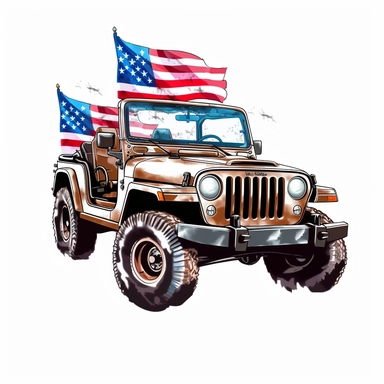 Military jeep equipped for USA independence day, painted in flag colors, Pixar style, vibrant colors, clipart with white background, - - v 5