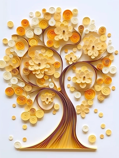 africa accacia tree art of quilling clipart, gold and glory pastel mute soft colors, illustration, white solid background,
