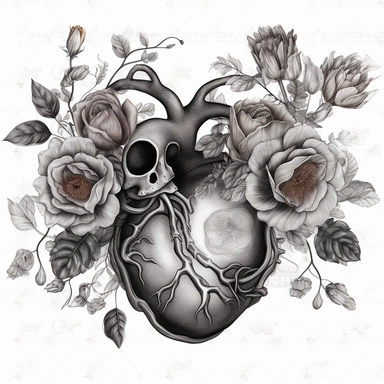 Gothic Floral anatomical Heart Clipart, anatomical Valentine illustrations against Solid White Background. digital illustration look and feel The image should have a hand-crafted appearance with texture. The composition should be well-balanced, that evokes the charm of illustration. Blend realism with a touch of stylization, giving digital illustration a sense of depth and personality with meticulous attention to detail, particularly in the rendering and lighting, give the art an immersive quali