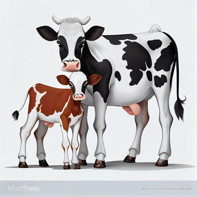 dairy cow and calf, clipart, high resolution, black outline, white background, 4k, vector illustration
