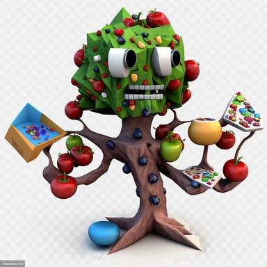 3D Cartoon in form of dietitian tree clipart mascot,transparent background, 128K,supermega pixel, insane detail, hyper detailed,huge details, UHD, 8K