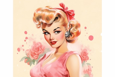 1950s Pin up girl valentines day watercolor clipart