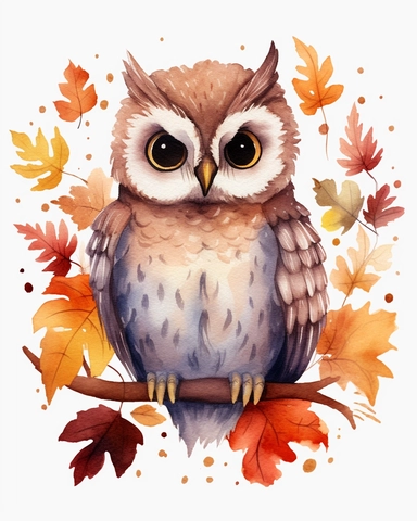 watercolor cute owl in woodlands clipart high quality