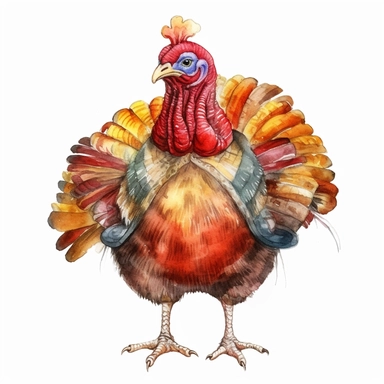 watercolor autumn thanksgiving turkey, cartoon style, clipart style, white background