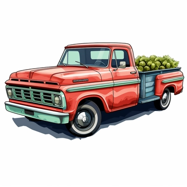 chevy pickup truck with watermelons in the back clipart white background