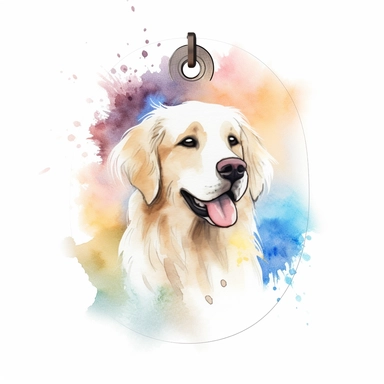 Watercolor dog tag clipart, white isolated background, space out, hd