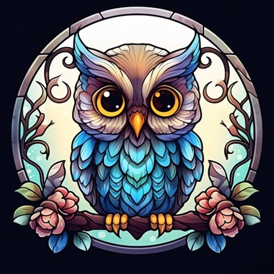 colorfull baby owl with lovely big eyes, cute, the vintage style window behind, black color line, vector, clipart,