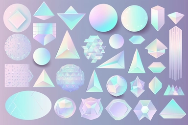 Geometric shape sticker, holographic pastel color flat clipart set vector