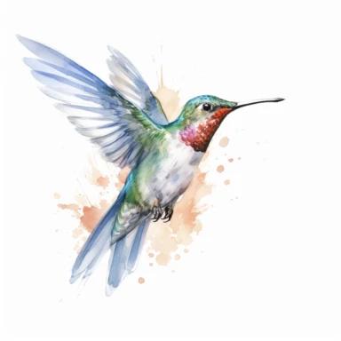humming bird, water color style, clipart, white background