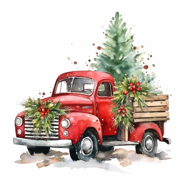 watercolor christmas truck clipart