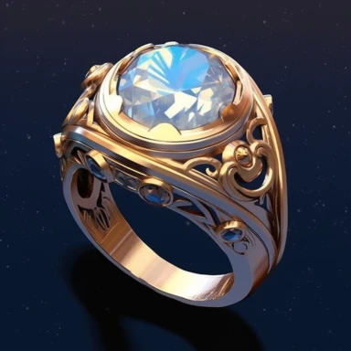 Craft an intriguing clipart of a mythical ring against a pristine white background. The ring should possess intricate designs and be encrusted with glistening gemstones. Let it emanate a soft, magical glow when worn, symbolizing the wearer's connection to mystical forces.