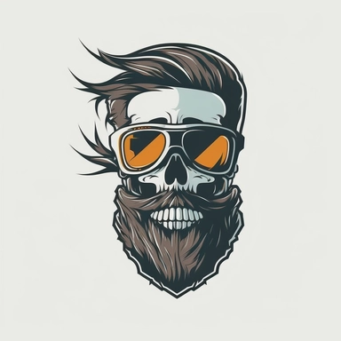 minimal logo, skull snowborder head, sunglasses, snowbord, ski, sticker disign, vector, white background, comics, clipart,