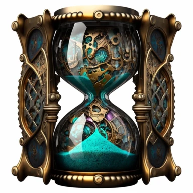 D patchwork clipart, mutant steampunk giger, stitched fabric hourglass, colorful die cut sticker, patchwork quilted mechanical hourglass, 3D, HD, unreal engine, 8k, centered