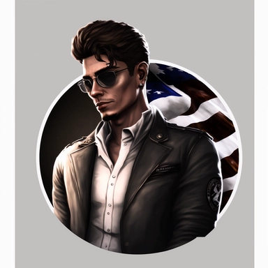 gaming logo, esports logo, half body, white male, with glasses and combed up brown hair with black leather jacket, and sunglasses, Gaming Logo, circle, clipart, png, GTA 5 style art