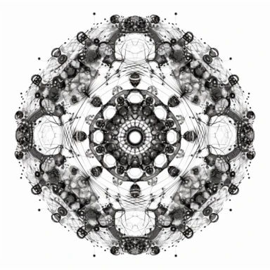 optical illusion of Spiraling fractal vortex of molecules, stylized disney cyberpunk 2077, style of the an illustrated celtic medieval manuscript on a white background, Molecule hexagon, goblin gremlin clipart - - niji