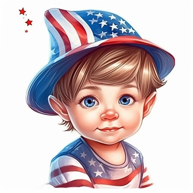 Cute Beautiful toodler boy face Veteran 4th of July Sublimation Clipart,Cartoon,hyper realistic, intricate detail, illustration style,high solution,on the white background , 32 uhd