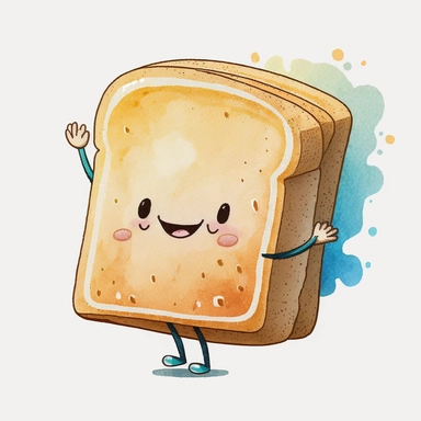 a cute cartoon toast bread. Watercolor painting style. Illustration clipart