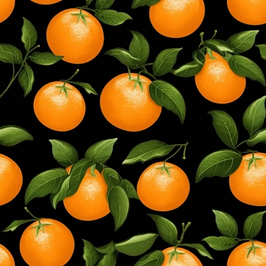 seamless pattern, repeating pattern, cute shaped orange fruit, digital art painting, vector art, clipart, 12K, high quality, HD, octane rendering, cinematic lighting, realistic photo quality, vibrant colors, black background