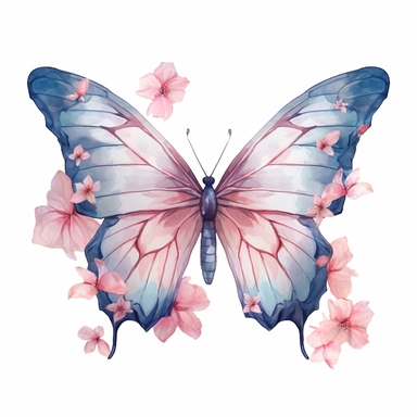 Beautiful clipart of a butterfly animal in flowers, in the style of artgerm, watercolor, animal motifs, amedee ozenfant, he jiaying, oshare kei