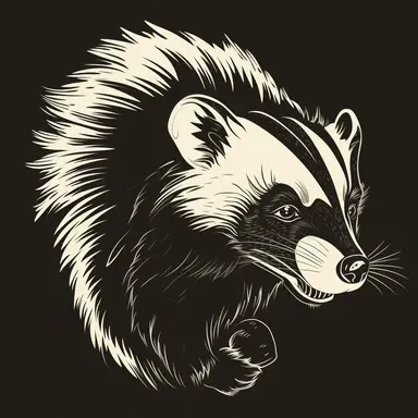 a vector style clip art image of a skunk : bold outlines : vector badge : detailed, adobe illustrator style, vector style t-shirt graphic, bold