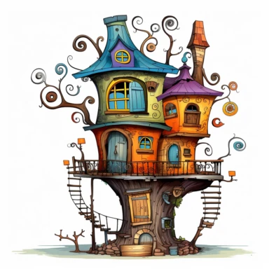 clipart single house, in style of colin thompson, on white background, no trees