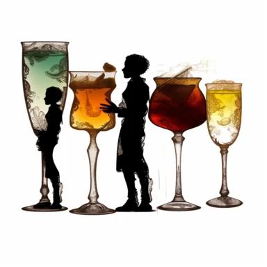 shawn coss silhouette, cocktail and beer glasses clipart, add some color shades, vintage style, old fashion, artwork, white background, 4k, detailed