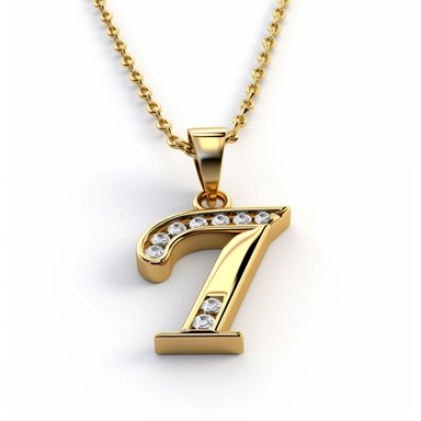 clipart necklace with gold chain, Capital number 7 , white background