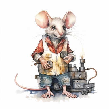 an automechanic mouse dad, detailed, hd, watercolor, clipart, white background