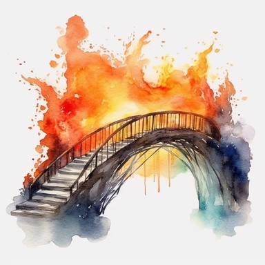 watercolor fire bridge, flame around, detailed, hd, clipart