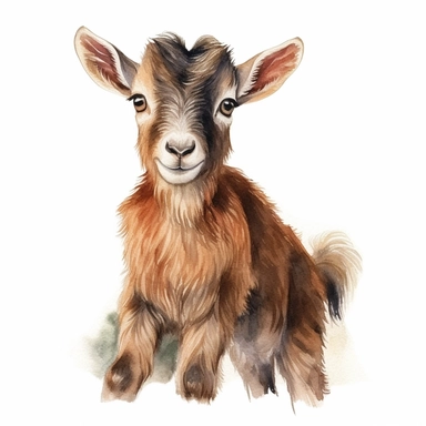 baby dwarf Nigerian goat, very detailed and realistic, watercolor, white background with margins, clipart style