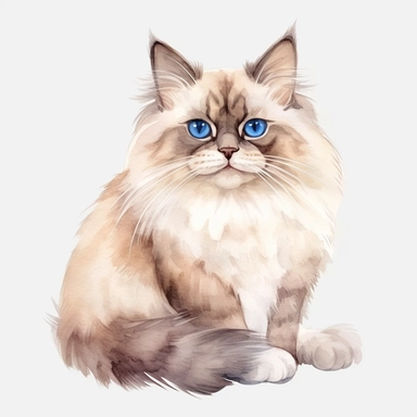 watercolour cute realistic ragdoll cat ultra detailed ultra photoreal intricate detailed beautiful magnificent ragdoll cat with perfect beautiful realistic eyes and intricate facial features four perfect legs and paws realistic detailed ,png image,high definition,300dpi,graphic clipart,computer graphics
