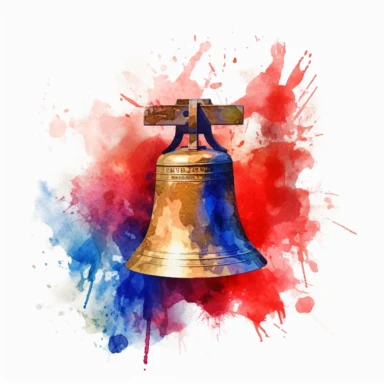 Liberty Bell, American flag, American, Clipart watercolor, travel, no watermark, text, brush, 300 DPI, typography, shapes slightly blend into each other, no text in the picture