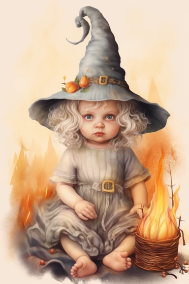 clipart, realistic newborn witch, pastel colors, vintage style