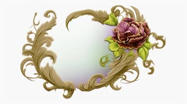 panoramic view, full view, elegant, decorative, illustration clipart style, beautiful purple peony accent, sharp focus, romantic, fantasy, centered, high detail, transparent background, adjust aspect ration to see full image, (--iw 10)