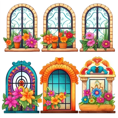 Mexican fiesta window variations clipart on a white background