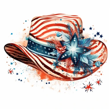 4th of july hat clipart, white background, american flag based designs, boho vibe, in the style of digital drawing, 8k