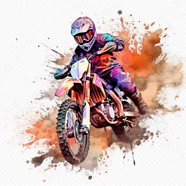 watercolor clipart of a dirt bike off road track, rainbow colors