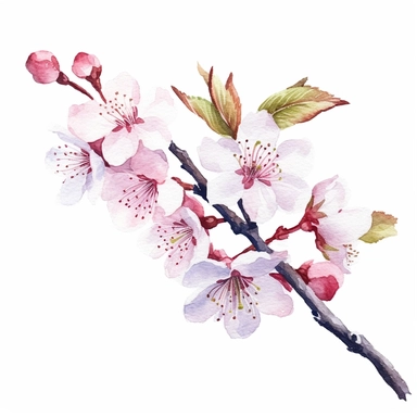 branch of cherry tree flower ,watercolour clipart